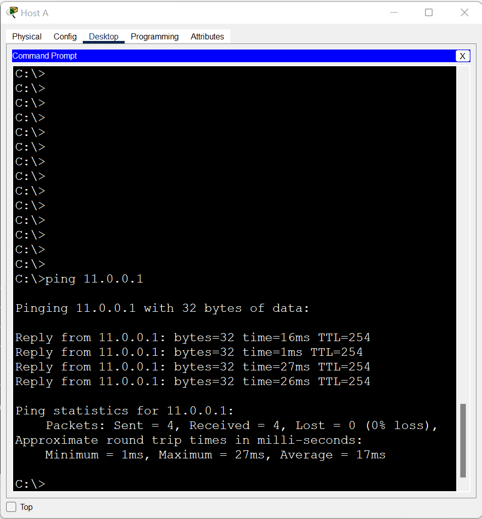 Scenario  ping test after OSPF routing