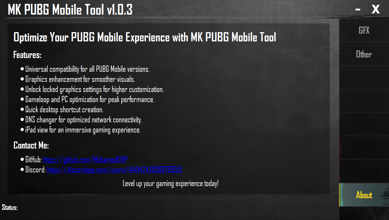 MK PUBG Mobile Tool About screenshot