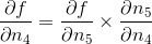 \frac{\partial f}{\partial n_4} = \frac{\partial f}{\partial n_5} \times \frac{\partial n_5}{\partial n_4}