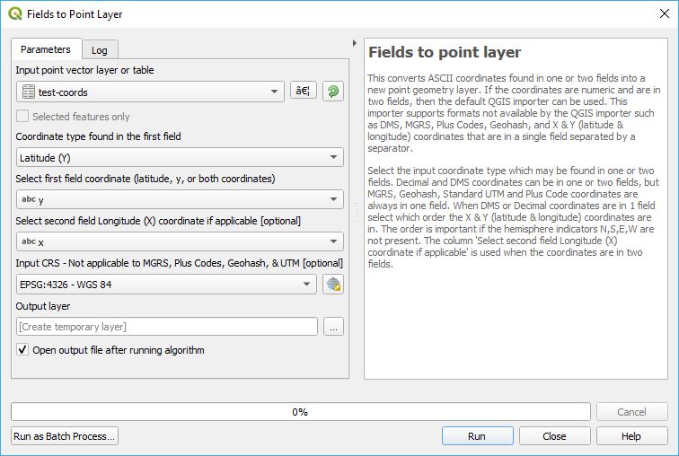 Fields to point layer