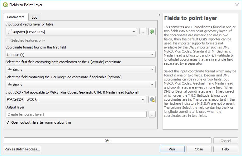 Fields to point layer