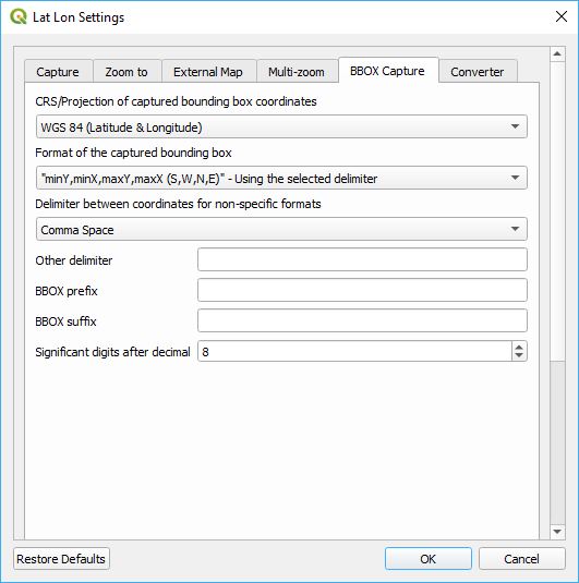 BBOX Capture Settings