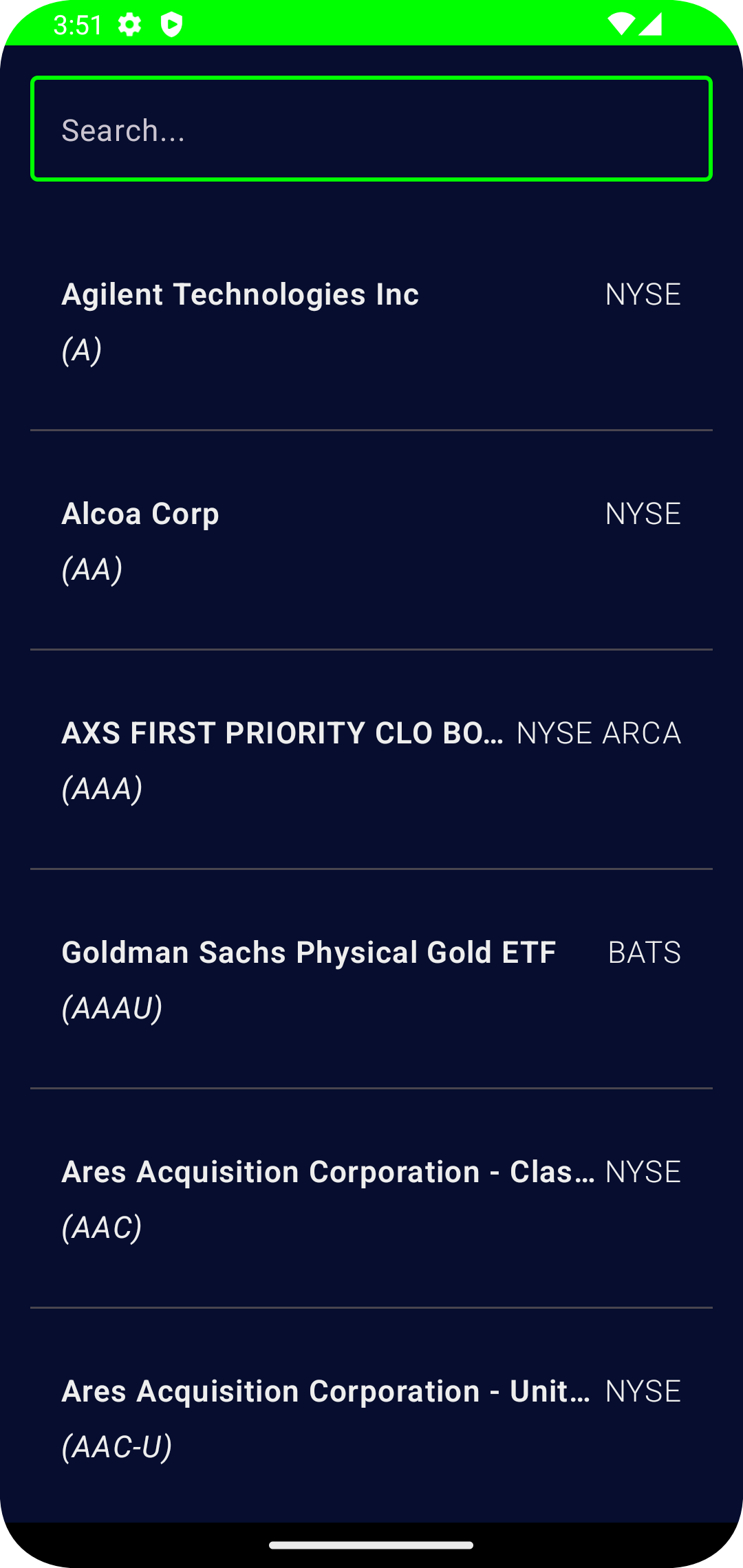 Company Listings Screen