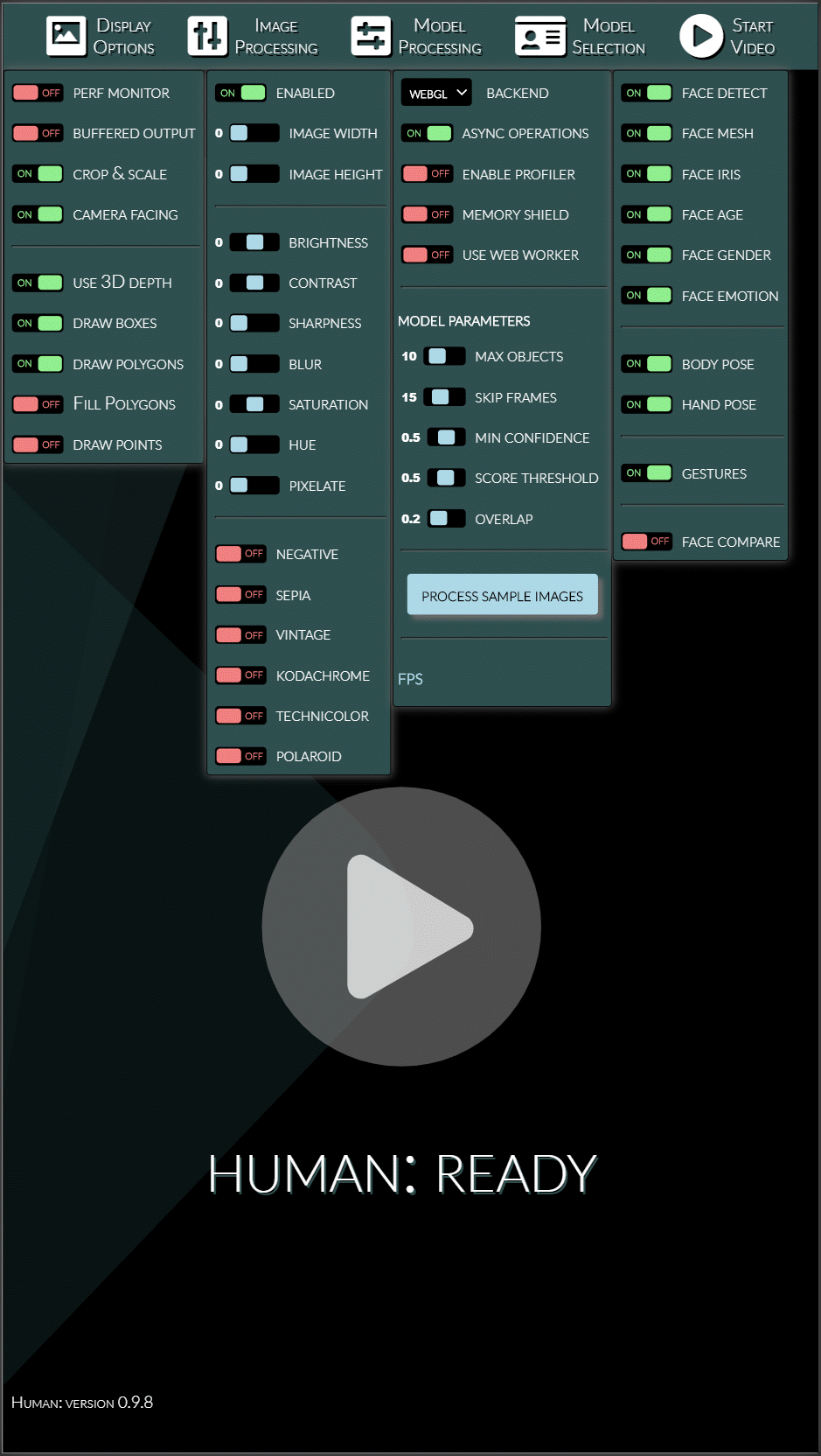 Options visible in demo