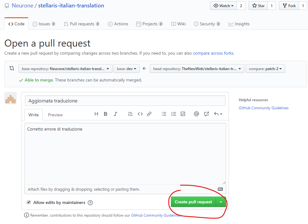 Crea pull request