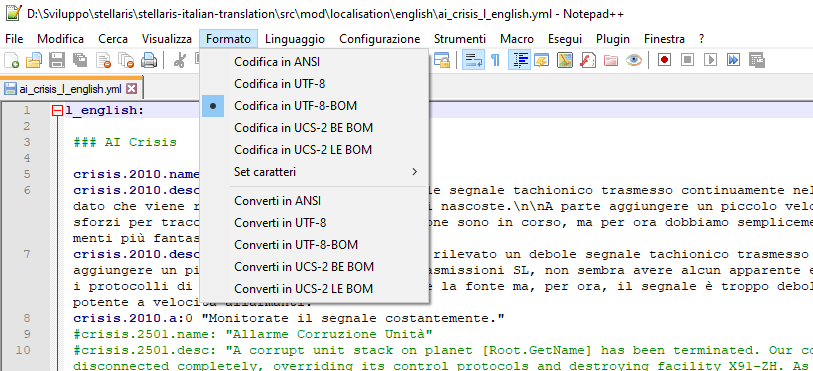 Notepad++ con codifica "UTF-8-BOM"