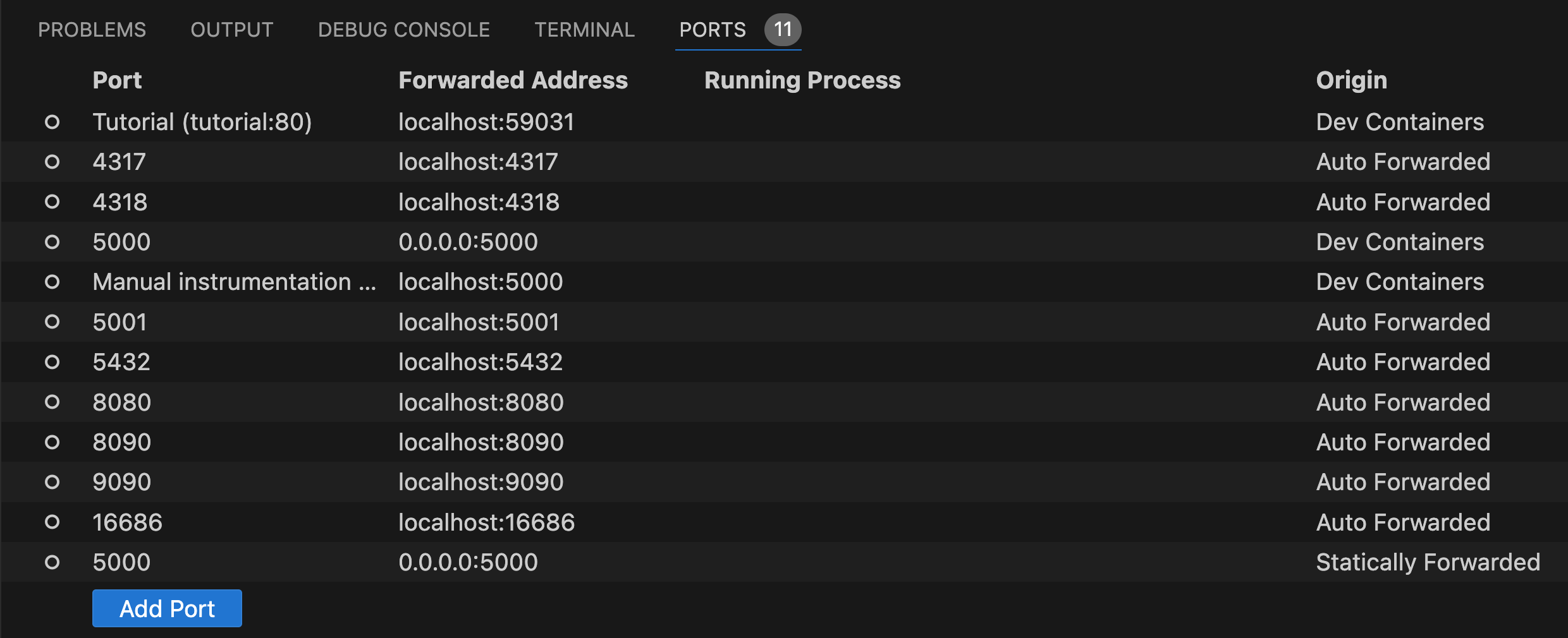 VS Code ports