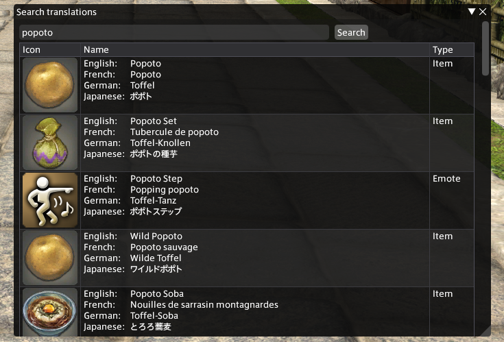 A search window displaying the translation search results for "popoto"