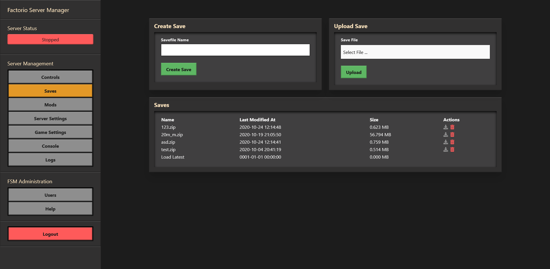 Factorio Server Manager Screenshot