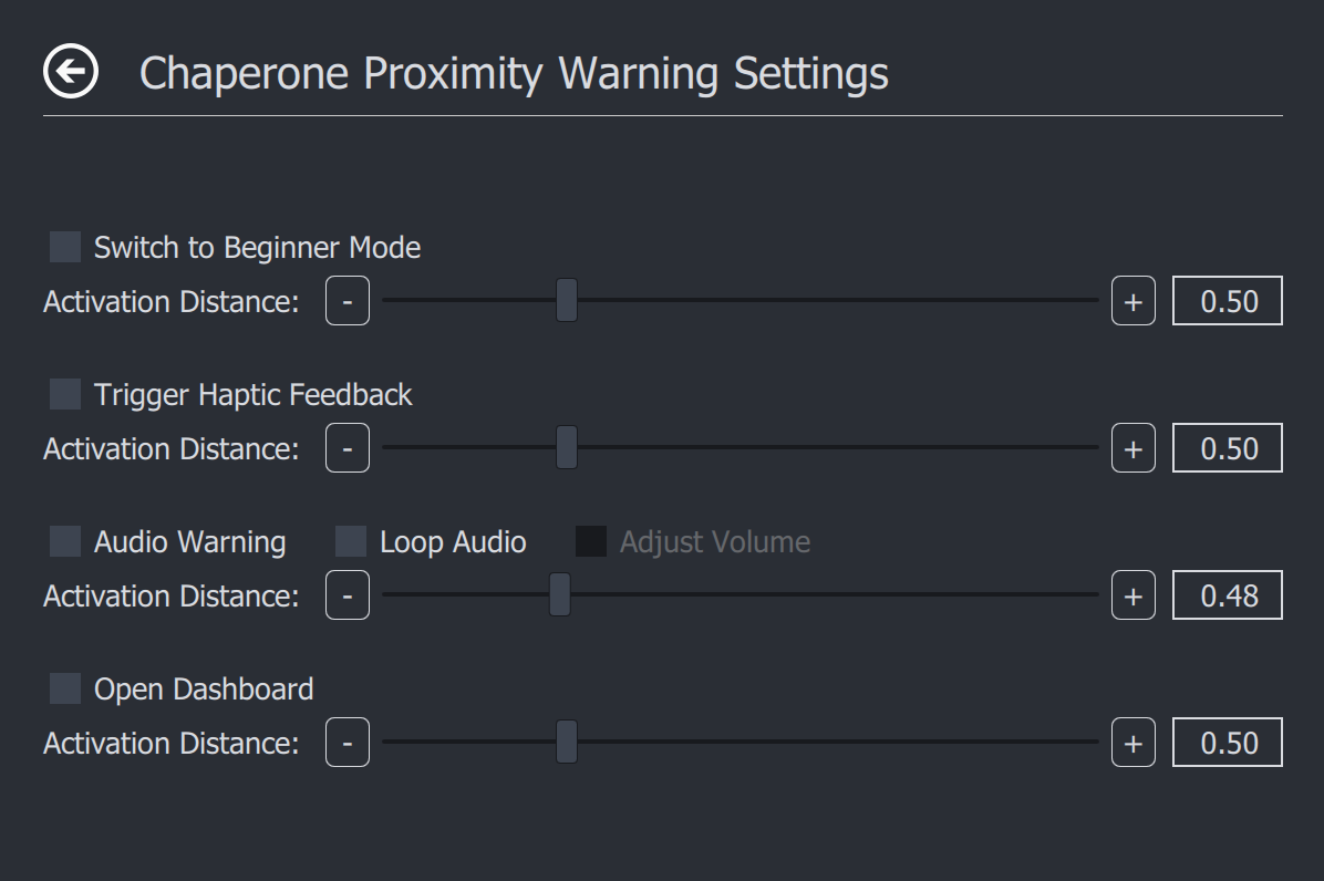 Chaperone Proximity Warning Settings Page