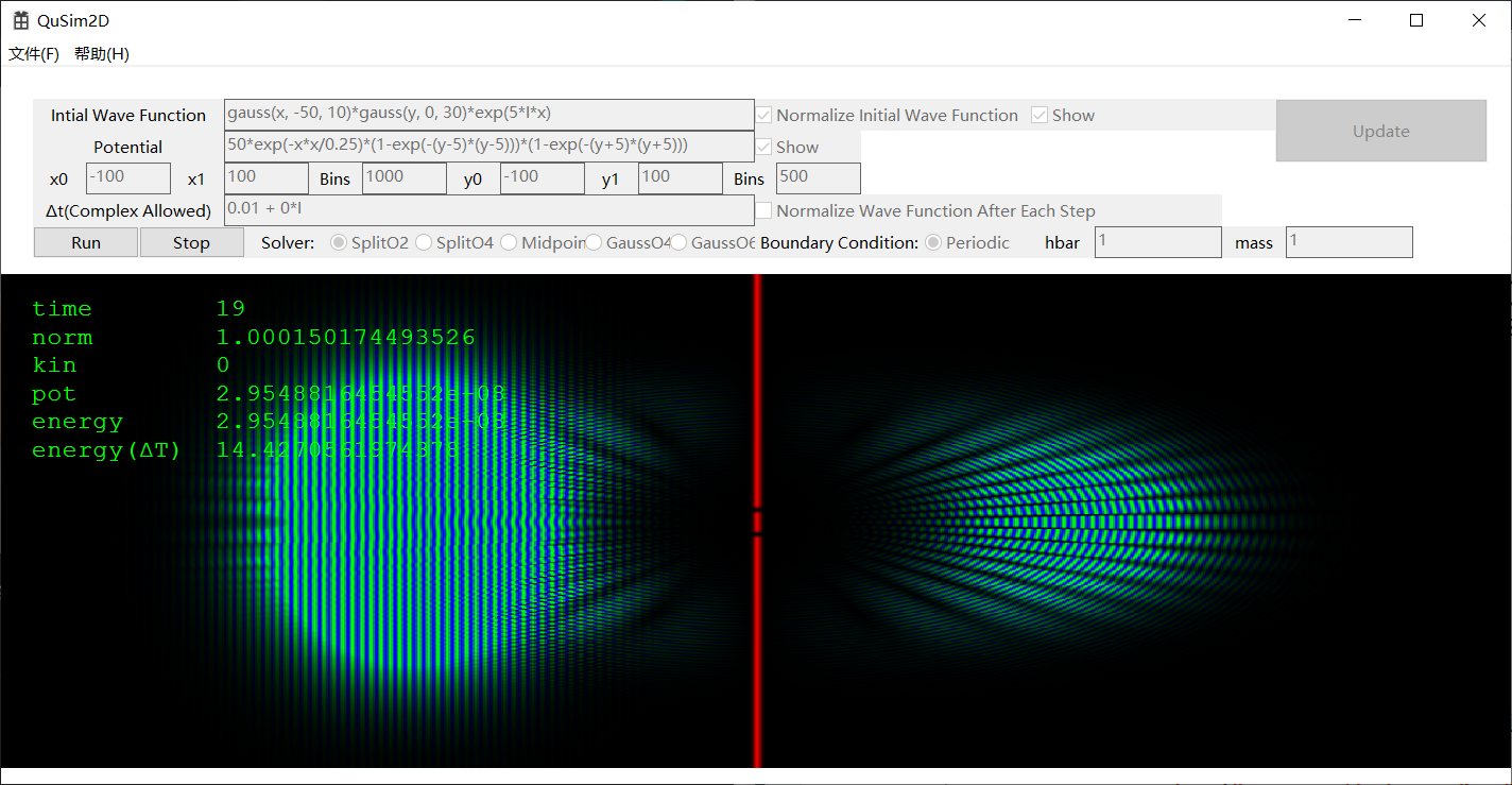 Quantum Evolution for 2 Dimsional Wave Function