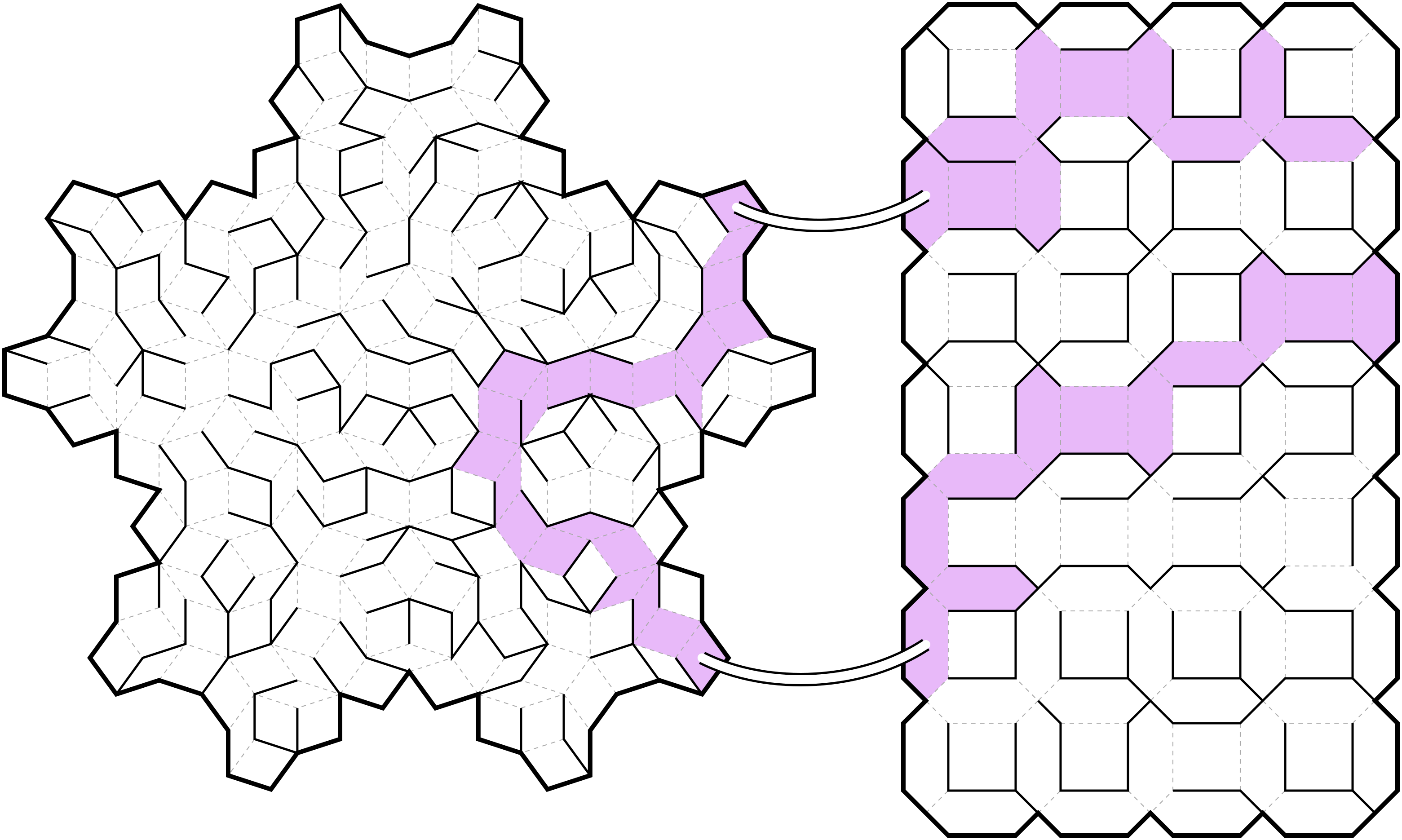 Combined Penrose and Chamf grid example showing maze path across connecting bridges