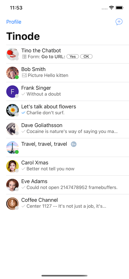 iOS screenshot: list of chats