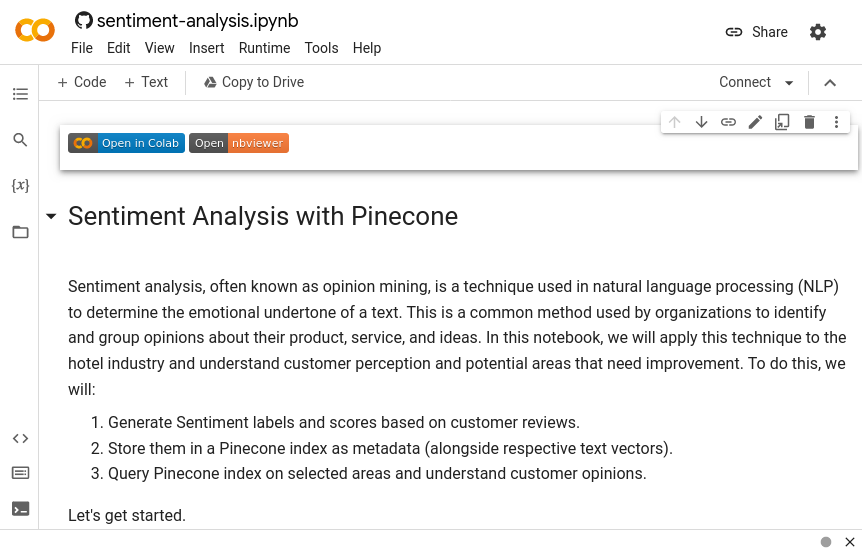 A correctly loaded Jupyter Notebook in Google Colab