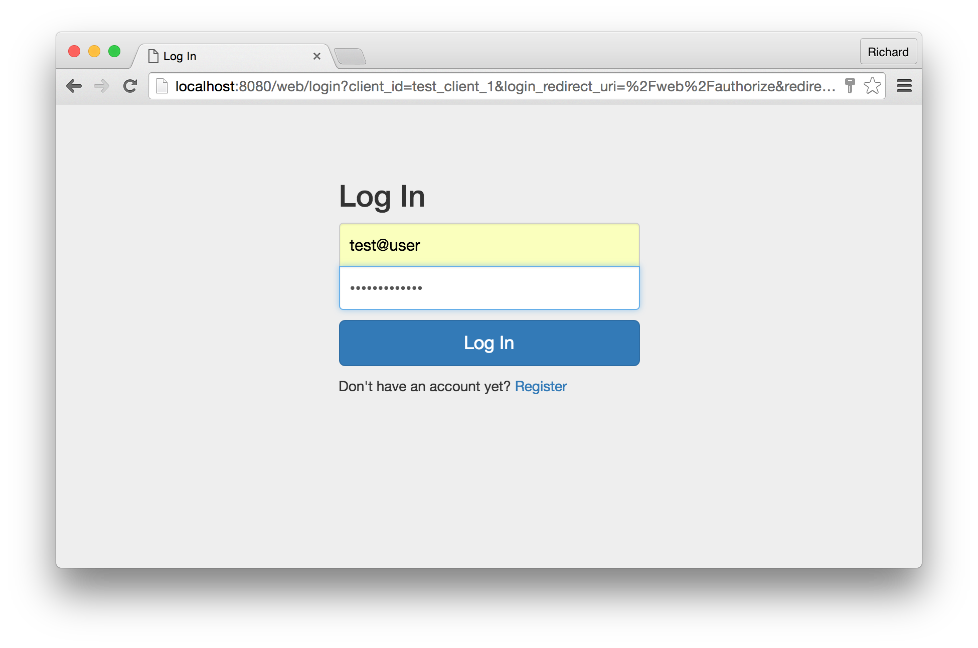 Log In page screenshot