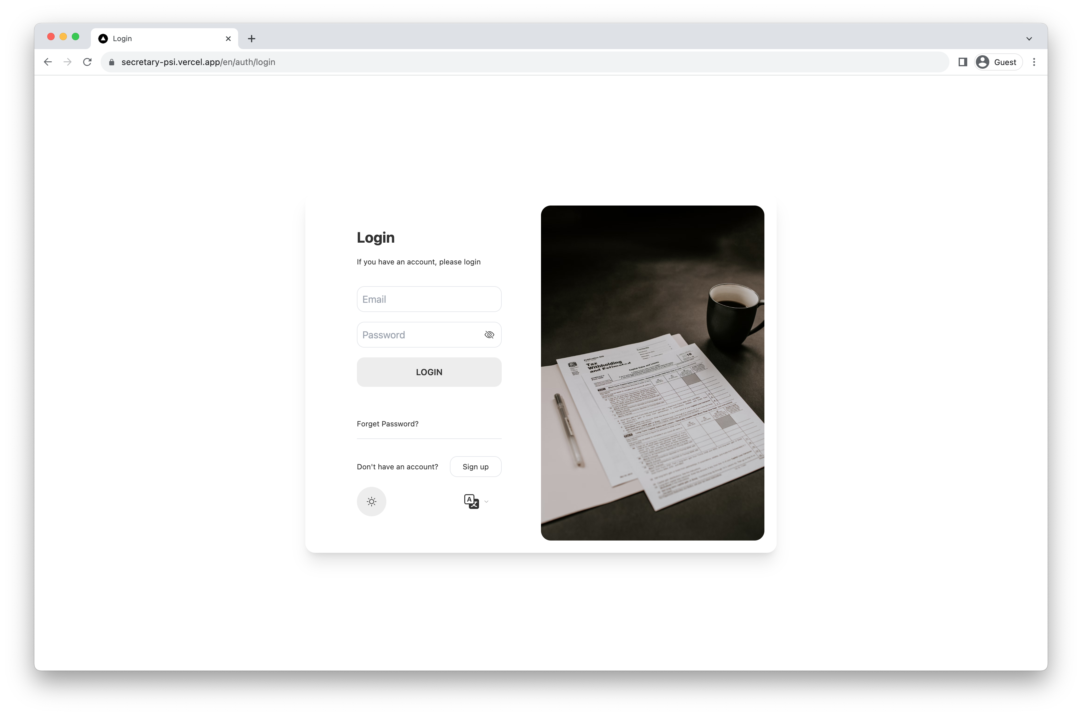 login page