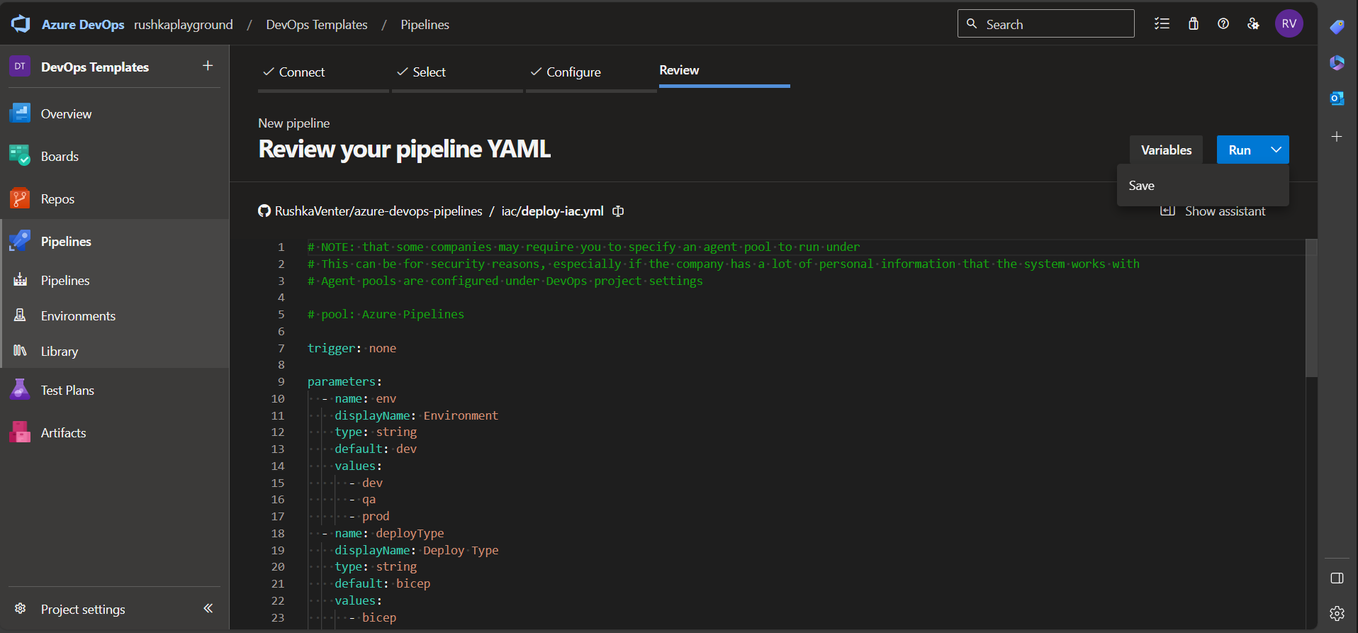 YAML file selection