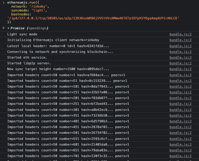 EthereumJS Client Libp2p Browser Syncing