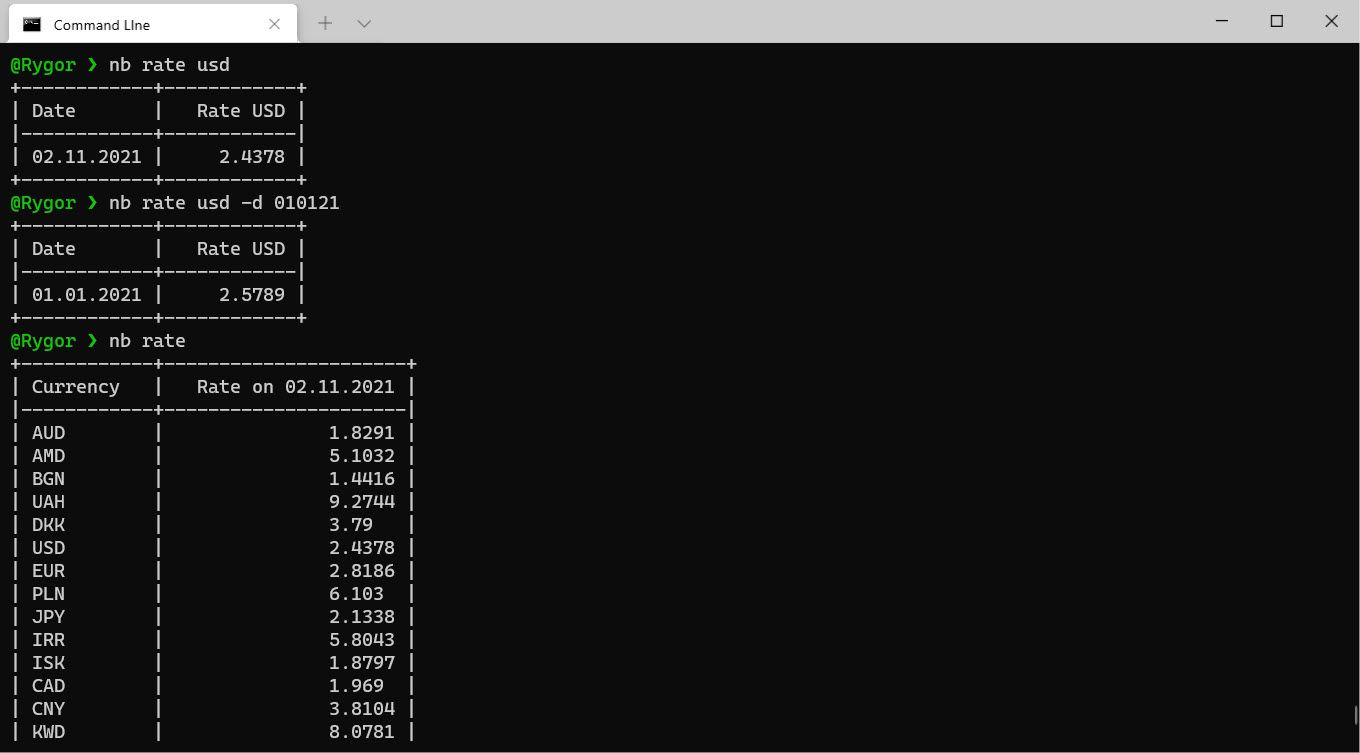 nb rate commands