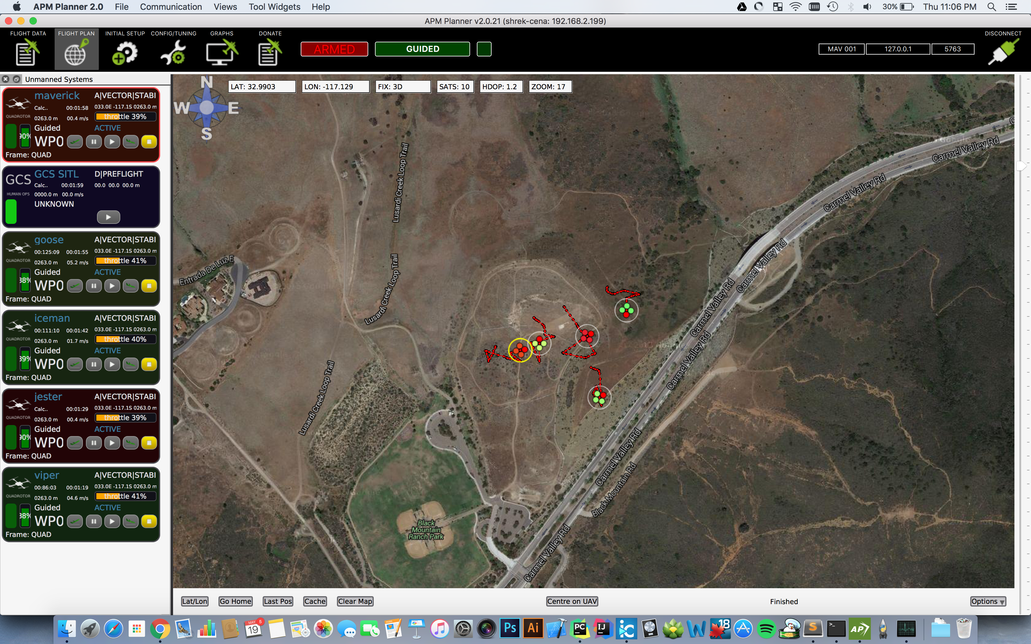 Watching multiple simulated drones with APM planner