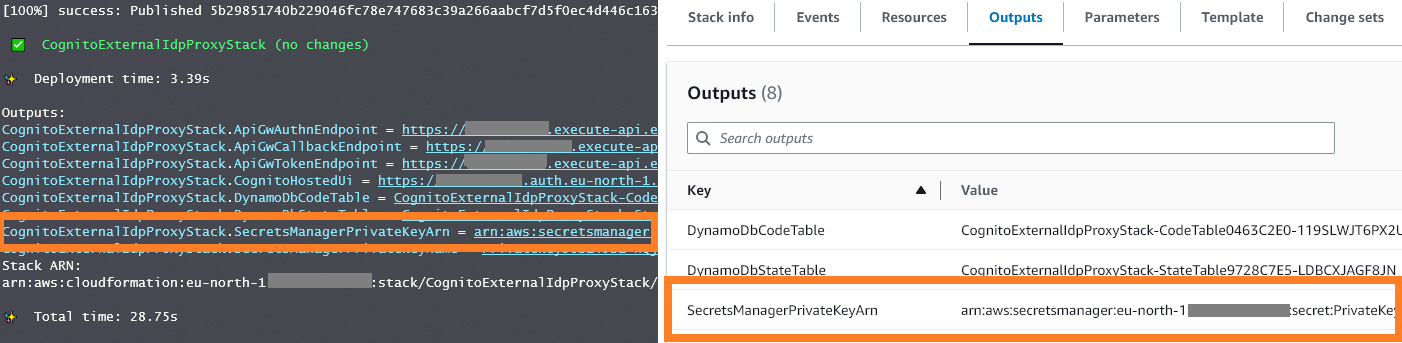 Image of the Stack output section in the AWS CloudFormation console