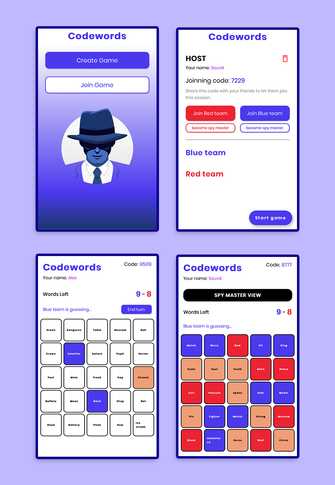 Codewords screens