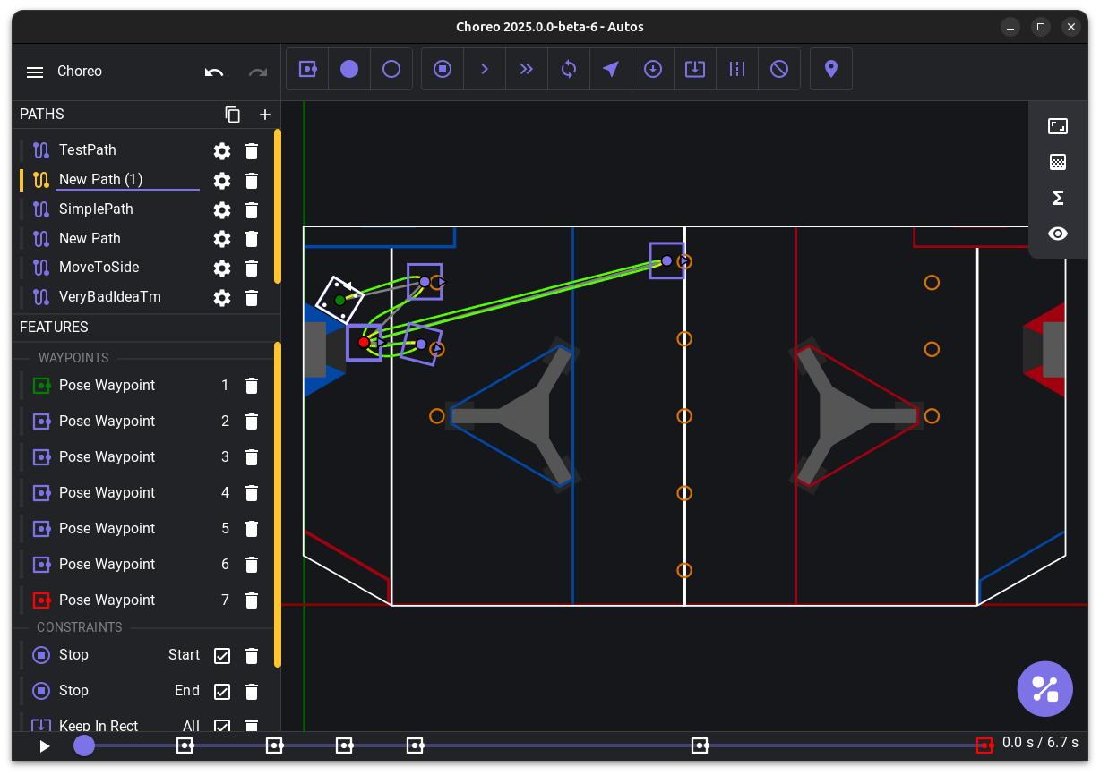 A screenshot of Choreo with an example path