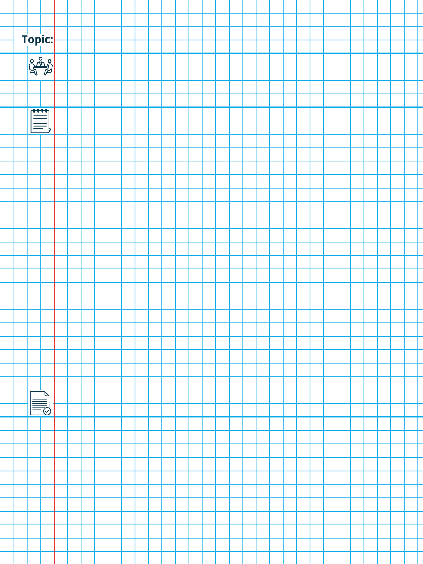 Meeting notes with 5 mm grid and a solid margin icon based first page