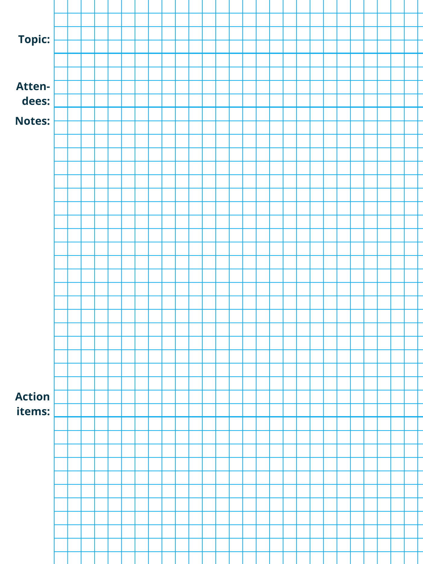 Meeting notes with 5 mm grid text based first page