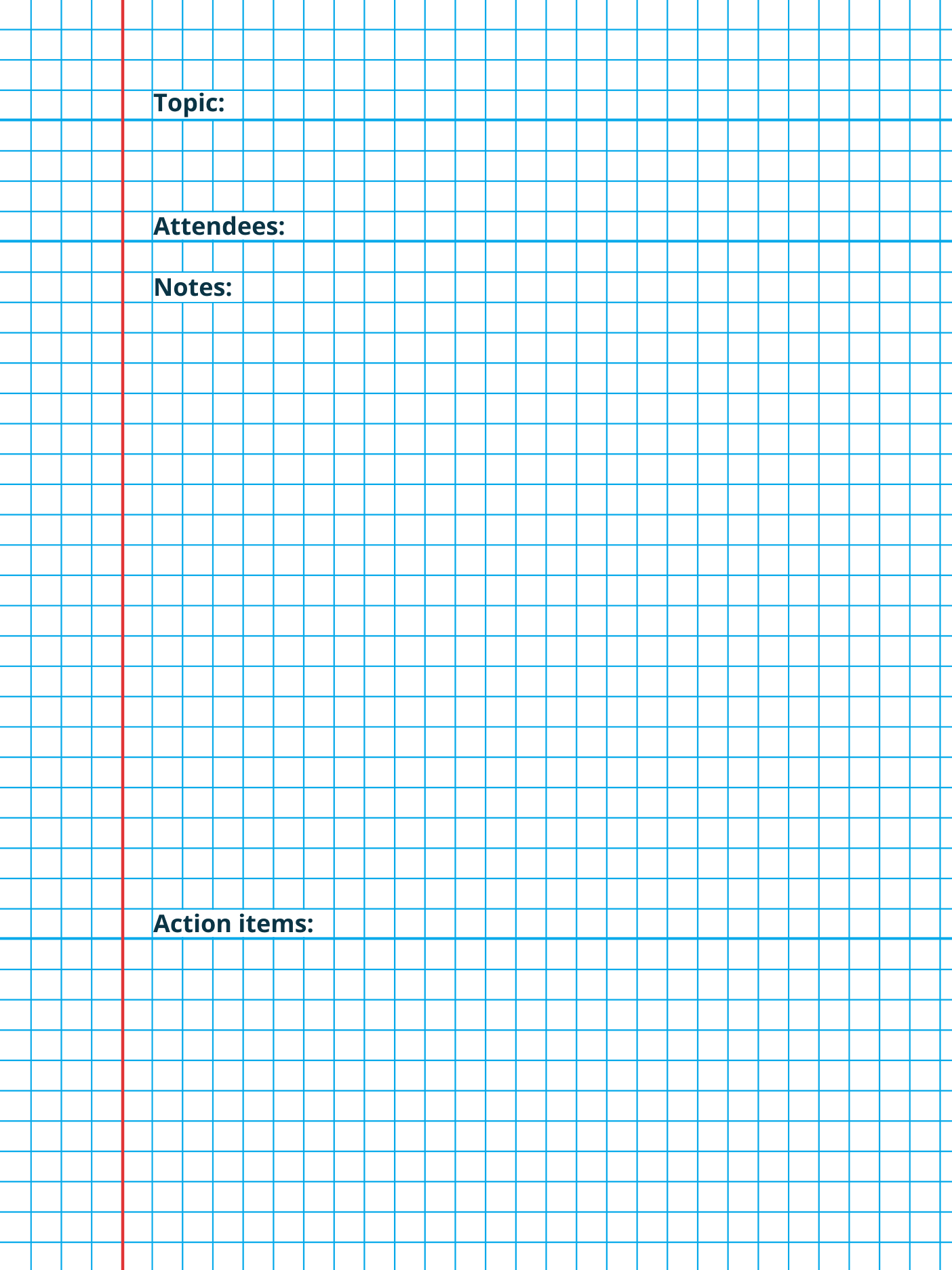 Meeting notes with 5 mm grid and a solid margin text based first page