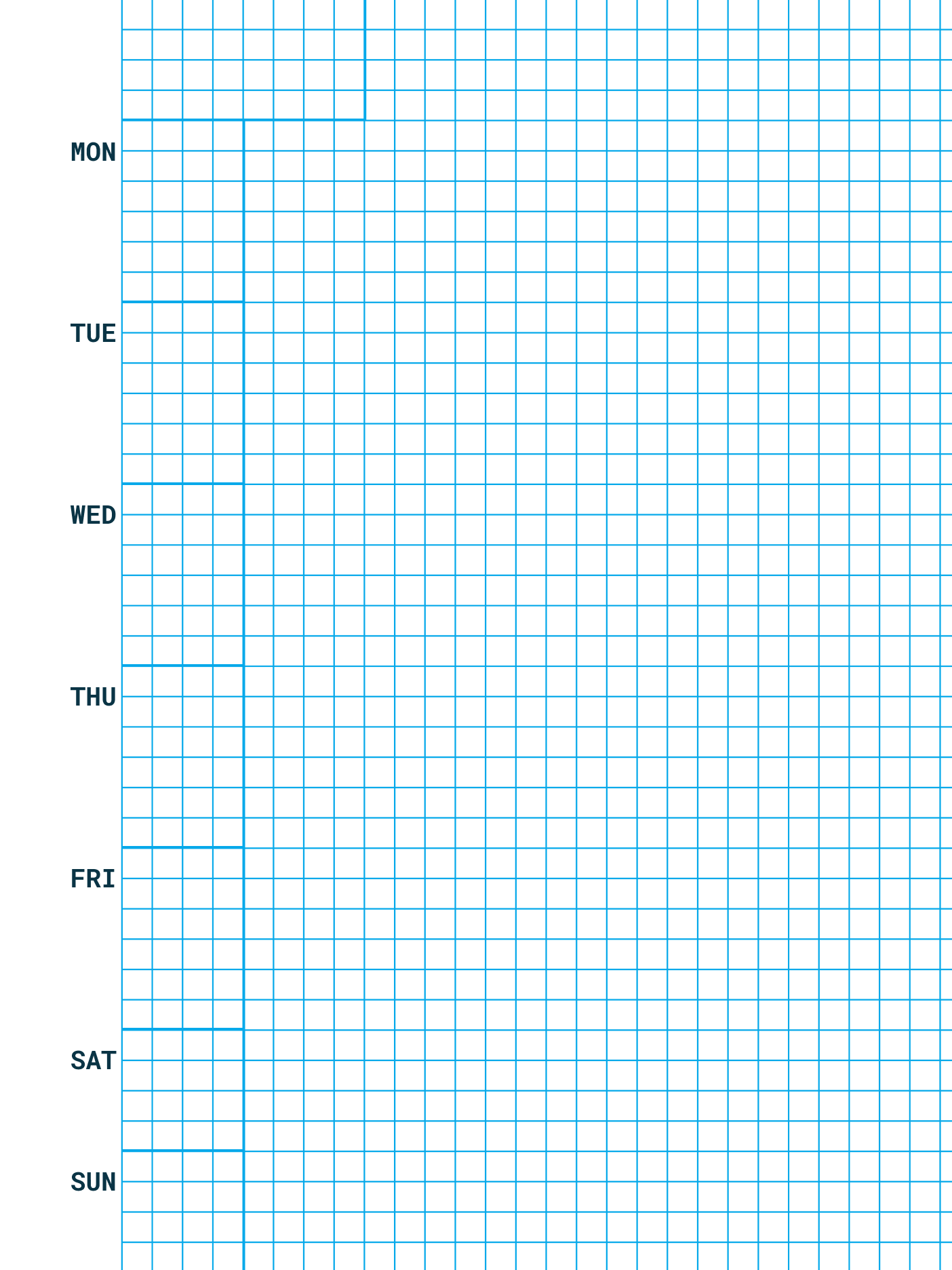 Weekly planner with 5 mm grid and regular priority box