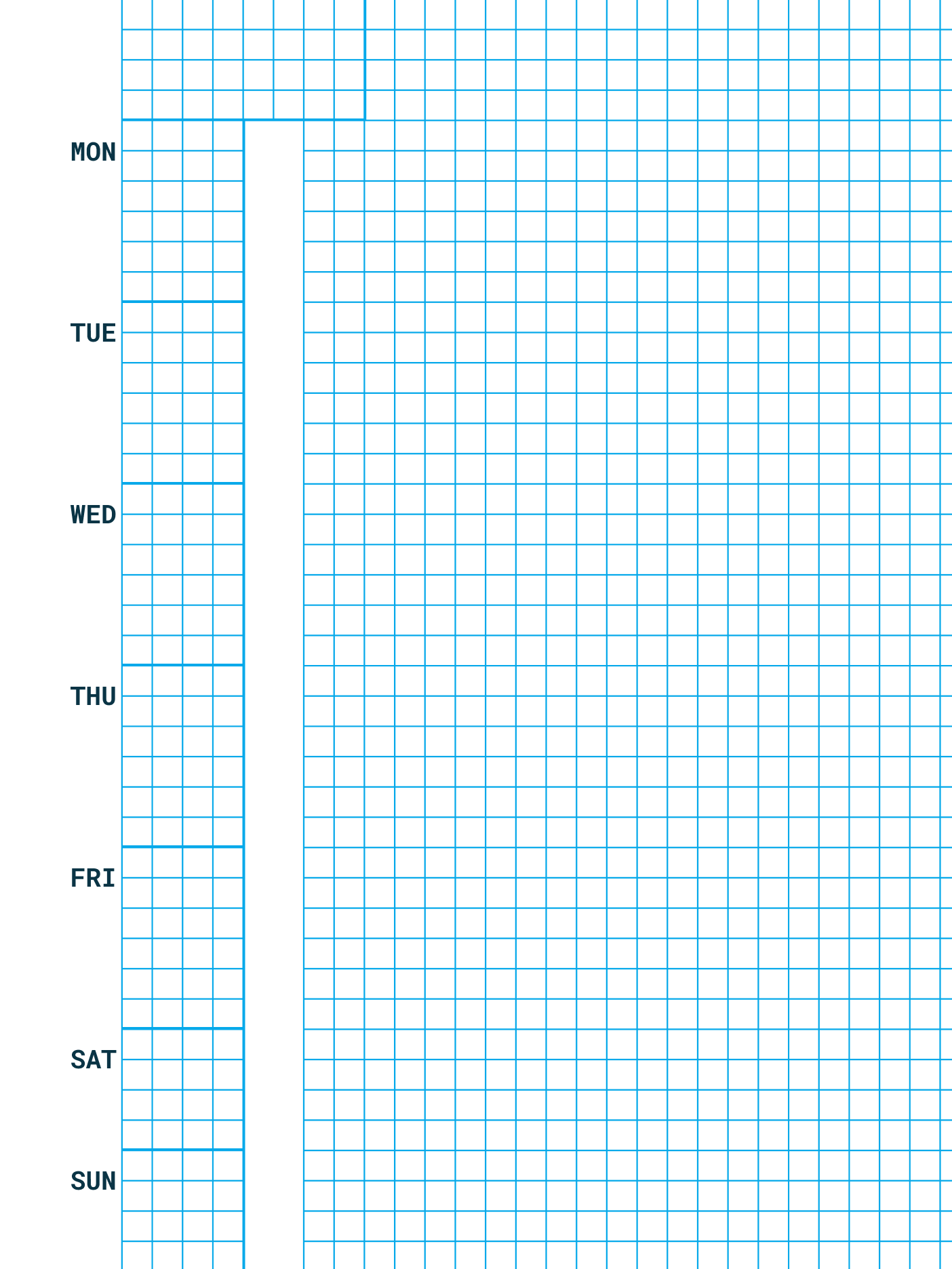 Weekly planner with 5 mm grid and regular priority box with margin for check marks