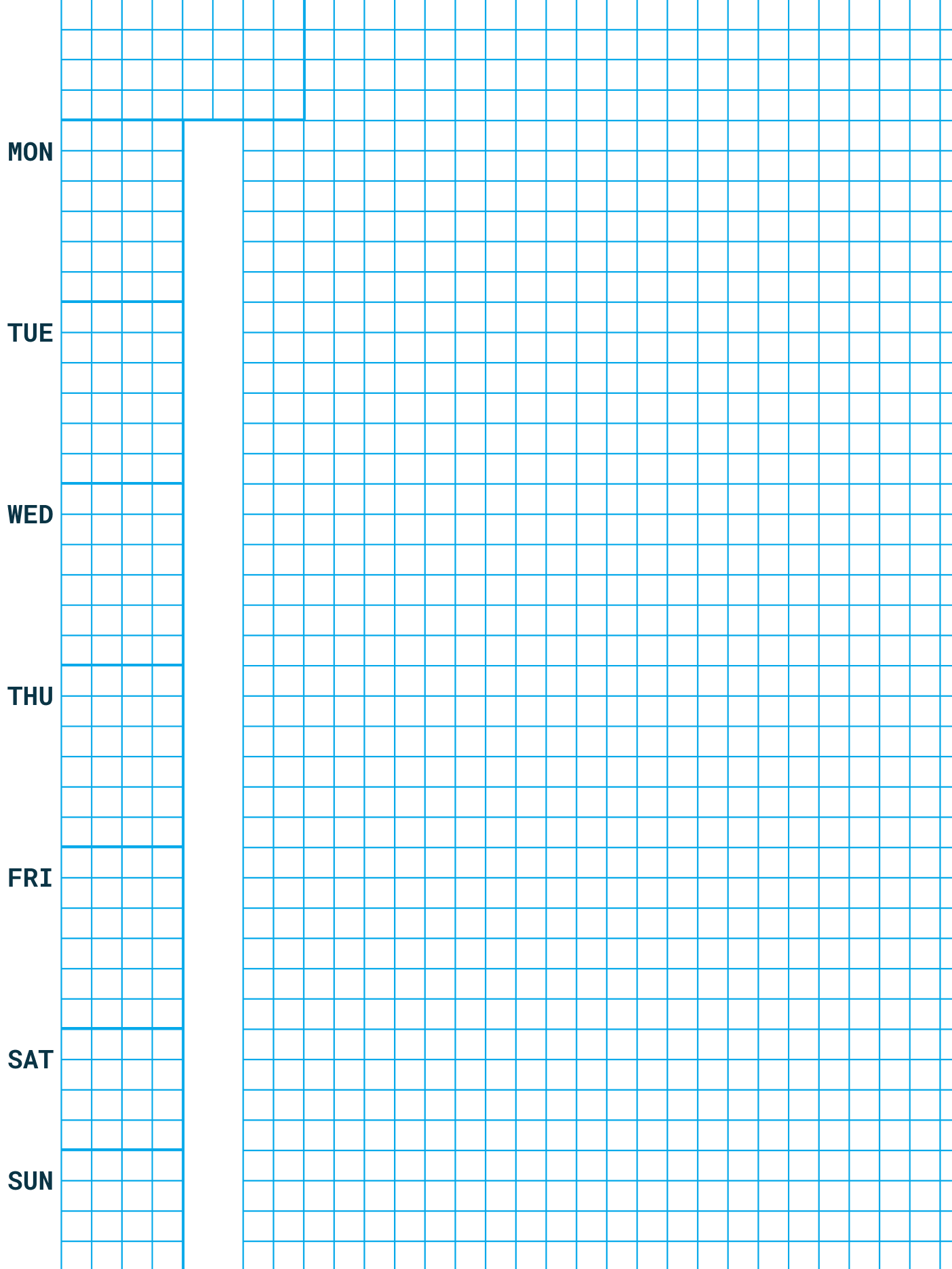 Weekly planner with 5 mm grid and regular priority box with margin for check marks with centered days of the week