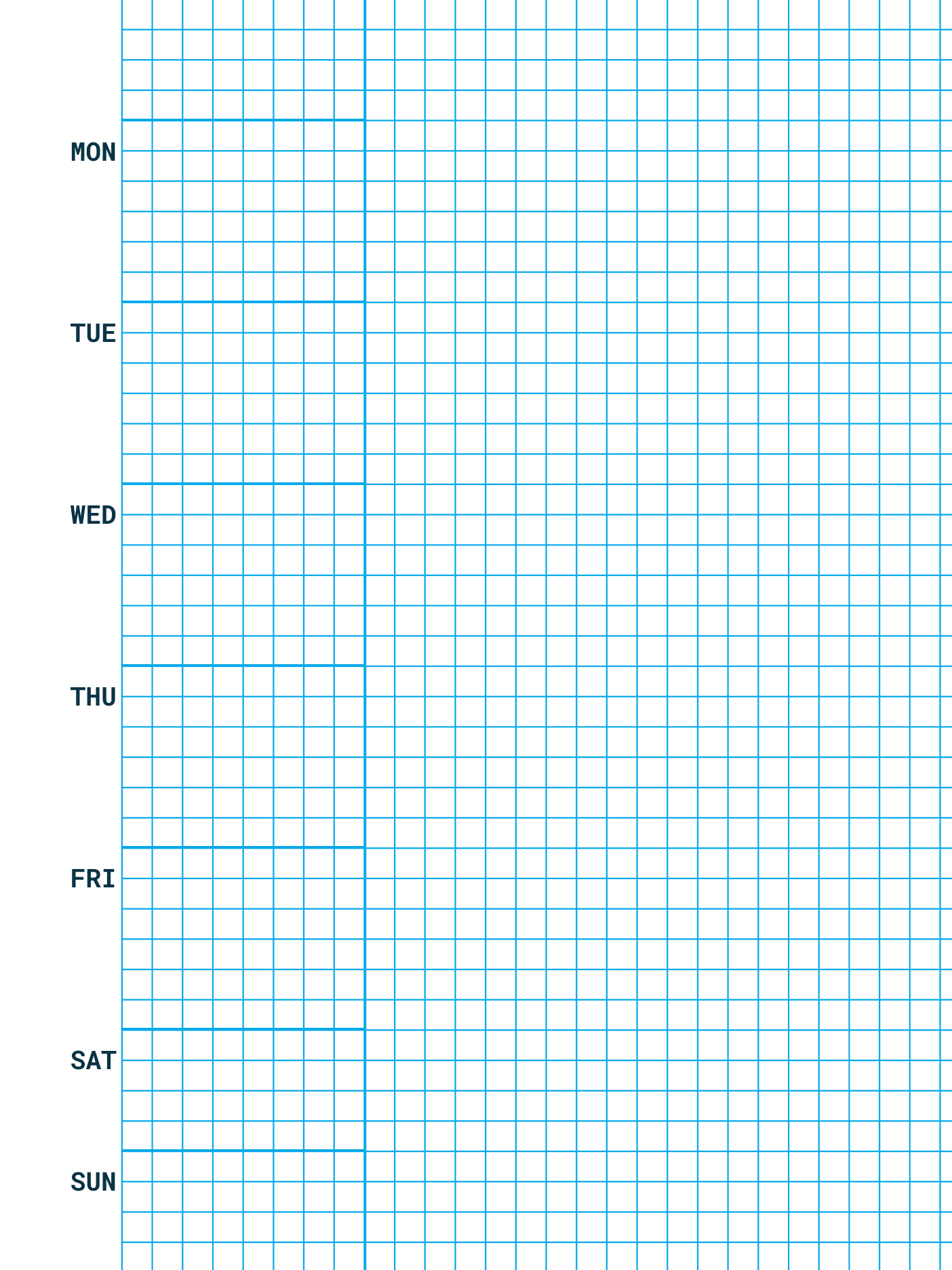 Weekly planner with 5 mm grid and wide priority box