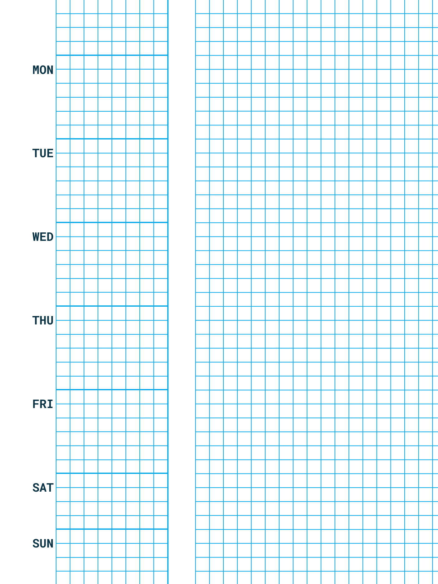 Weekly planner with 5 mm grid and wide priority box with margin for check marks