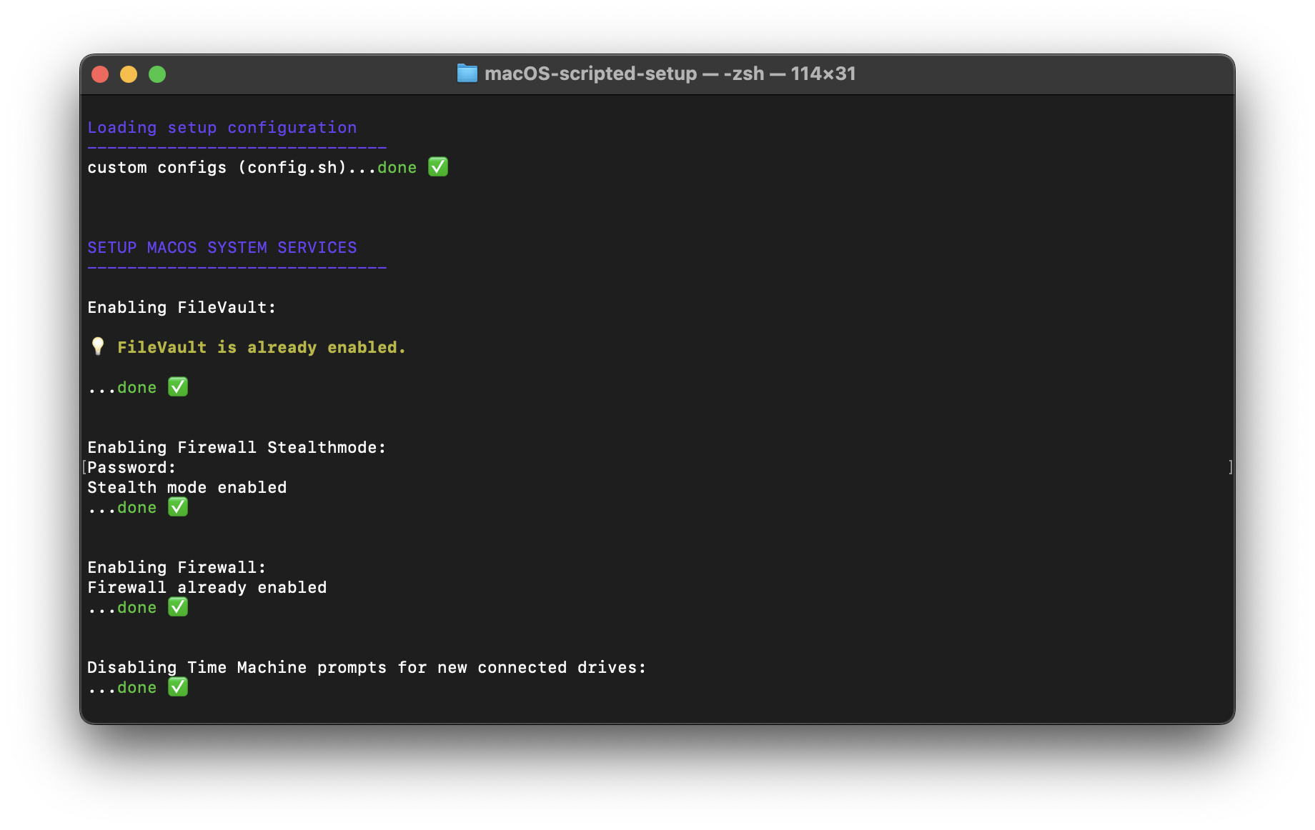 Screenshot of macOS Scripted Setup in action