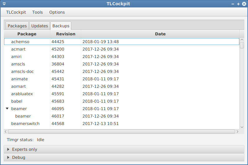 Backup listing view