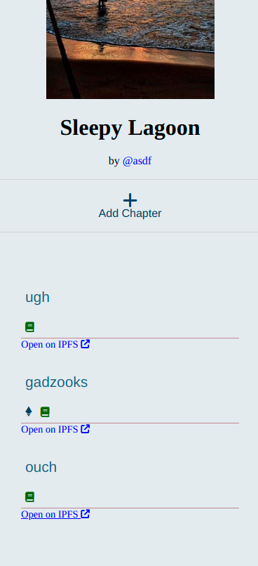 IPFS urls for each chapter is presented to the author