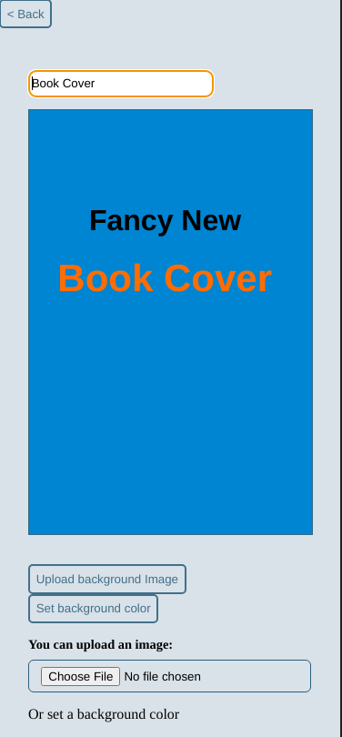 Book Cover Image Creator: Blue background with black and orange text on it