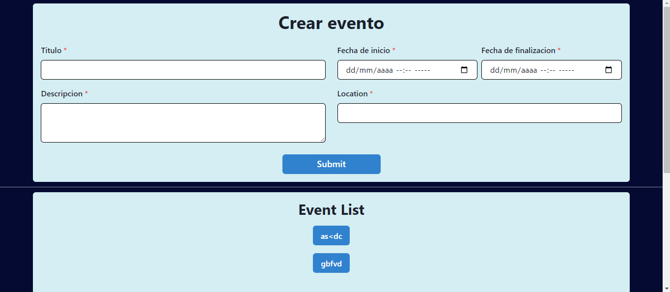 Screenshot of Create Event View