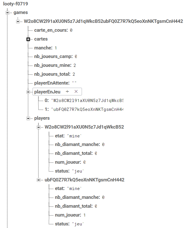 Structure BBD firebase pour la partie jeu