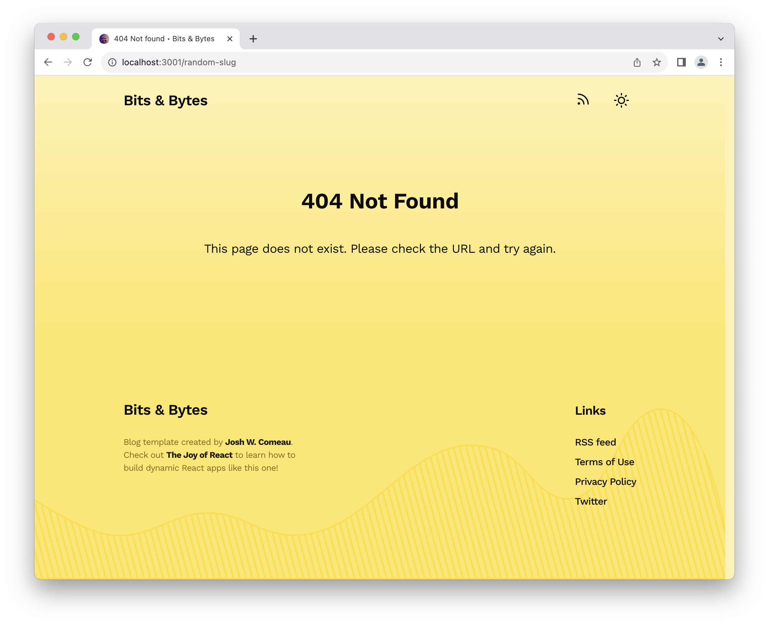 Screenshot of the 404 page