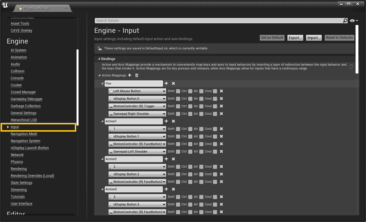 project input settings