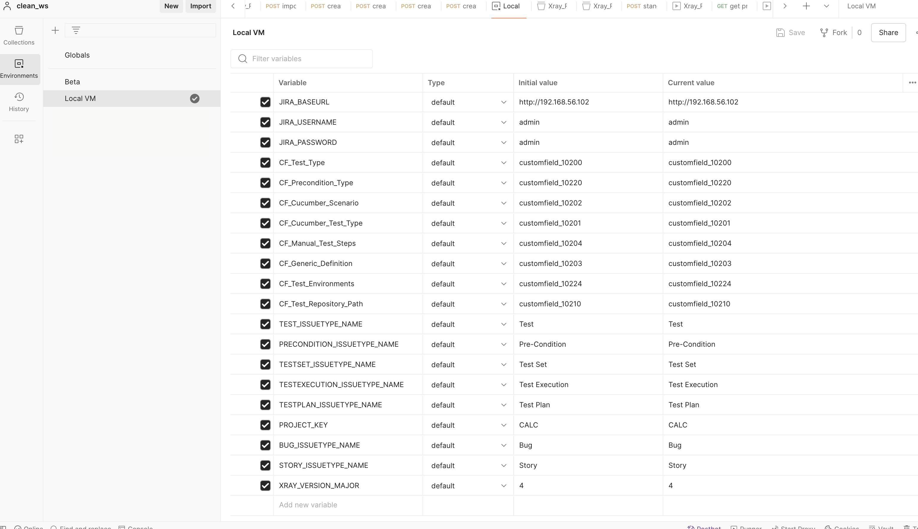 Xray server/DC variables defined at environment level