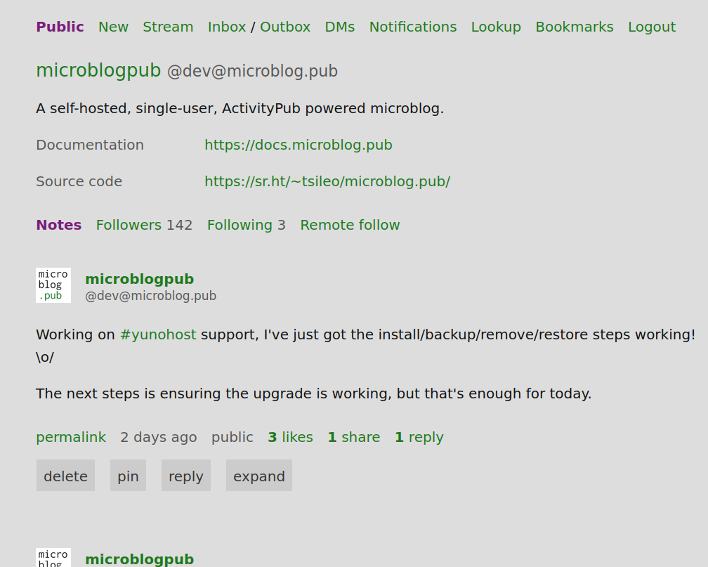 Screenshot of microblog.pub