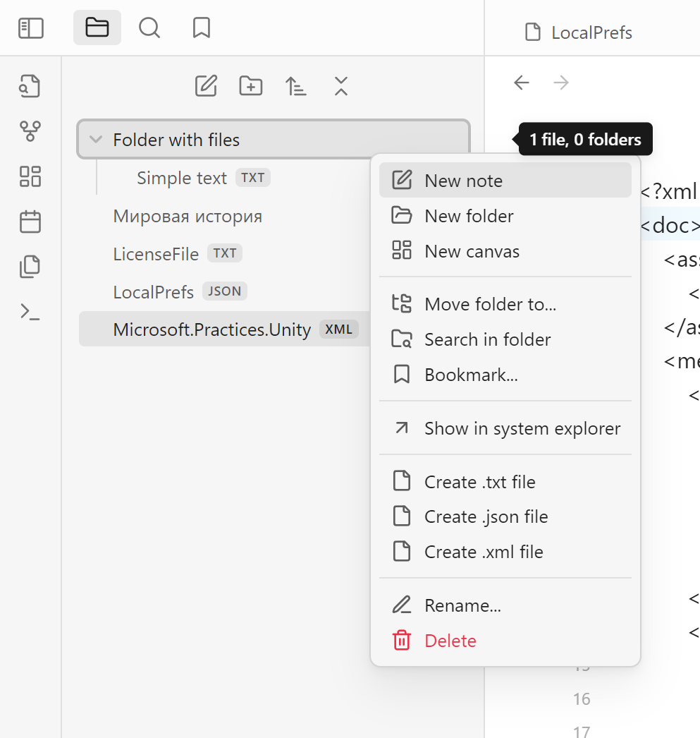 context menu