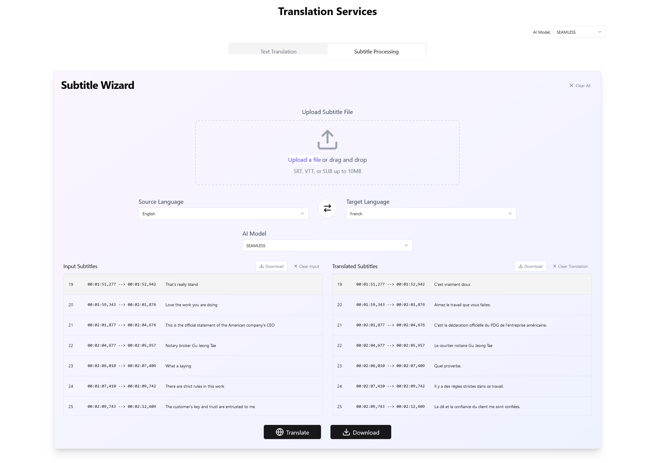 Subtitle Translation Interface
