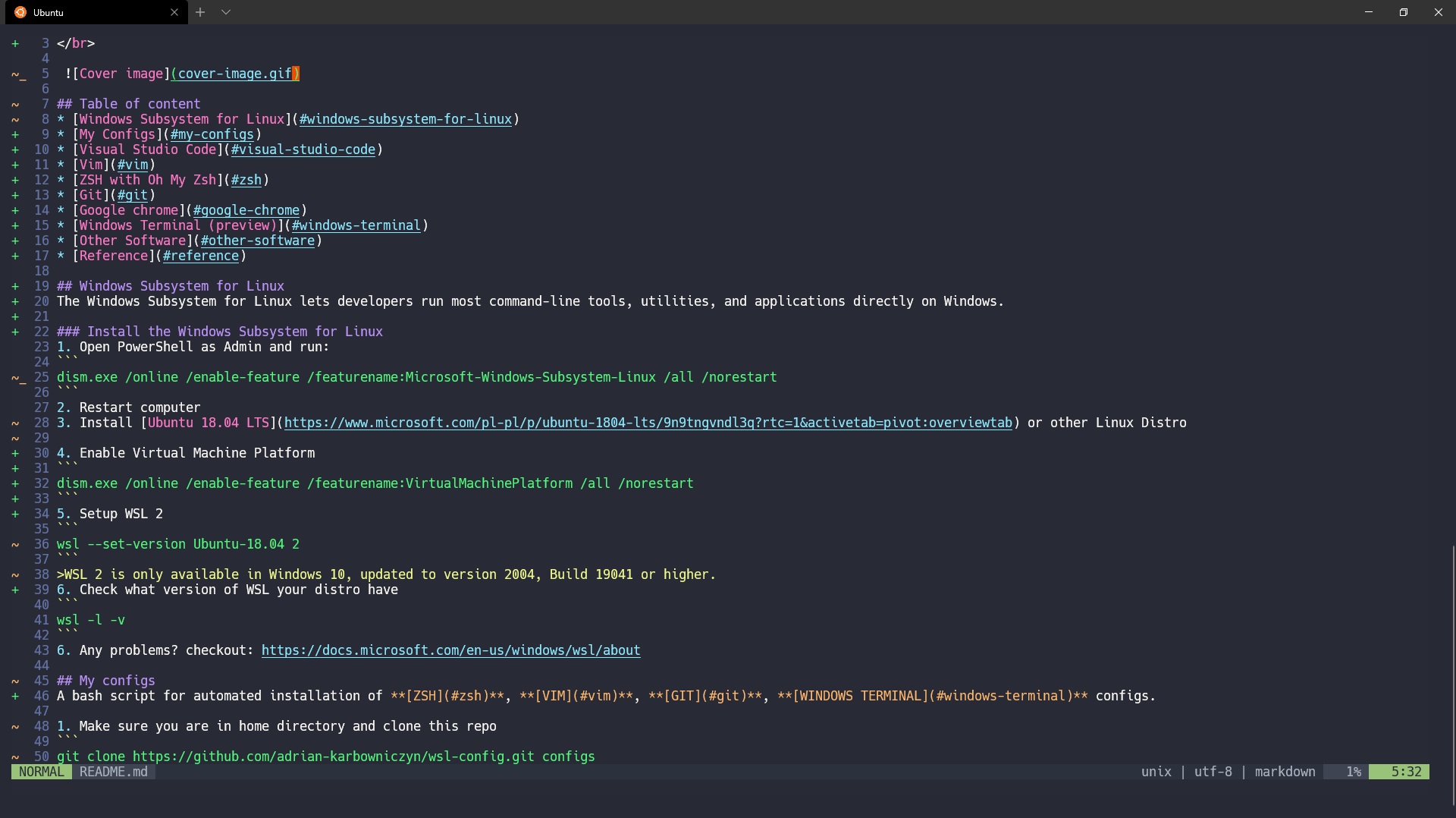 Vim screenshoot