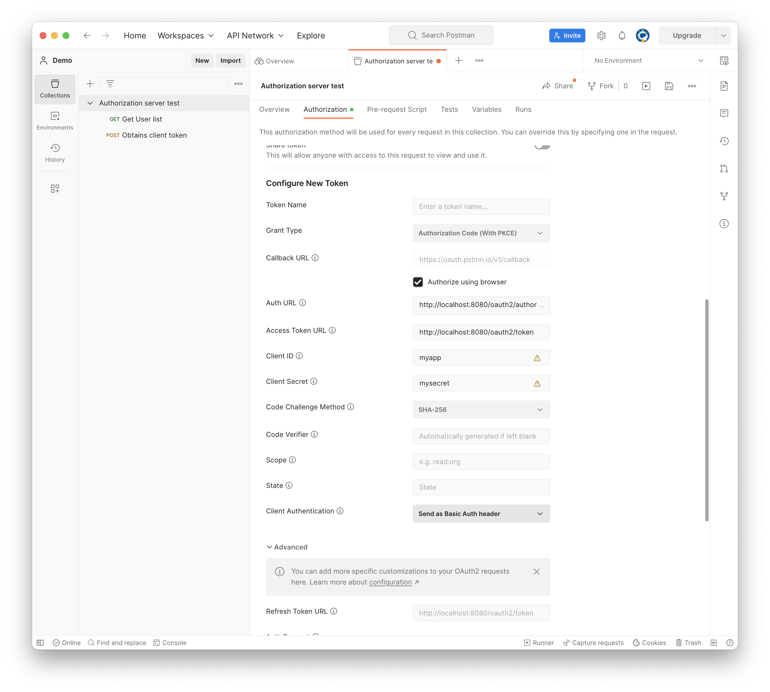 Postman Authorization Config