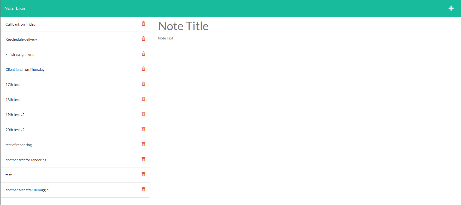 Screenshot of the note taker application